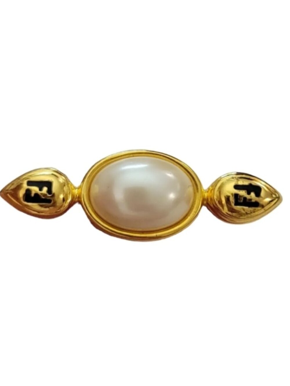 Fendi Signature Faux Pearl Pin Brooch